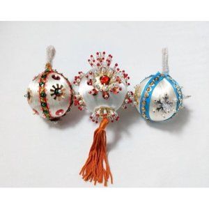 Vintage Small White Beaded Pushpin Christmas Ornaments